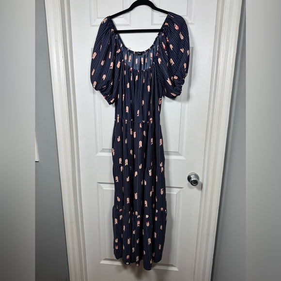 Jacquie The Label Dresses & Skirts - Boho Navy Maxi Dress Puff Sleeve Off Shoulder Cottagecore Large
